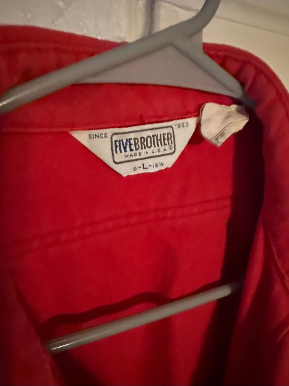 Vintage FiveBrother Chamois Shirt Button L USA Made 90s Mens Red Solid